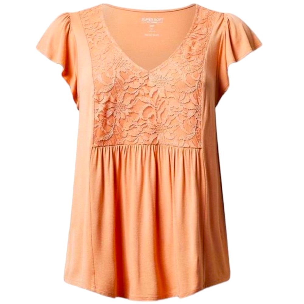 Torrid Super Soft V-Neck Ruffle Tee With Lace Detail Size 2